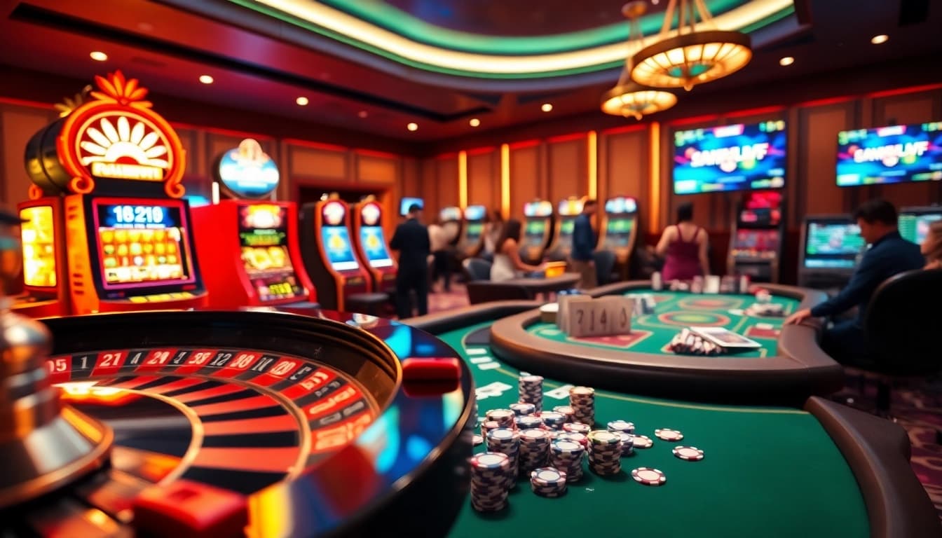 Exciting scene capturing the registration process at Đăng Ký Nhà Cái 68VIP with roulette wheels and slot machines.