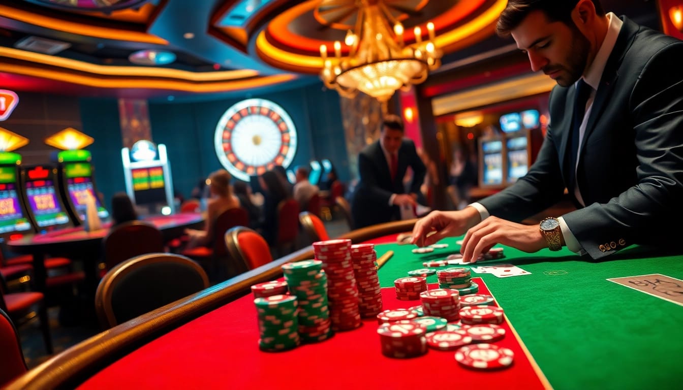 Experience the thrill of high-stakes poker at a casino with 88i-themed chips and cards on the table.