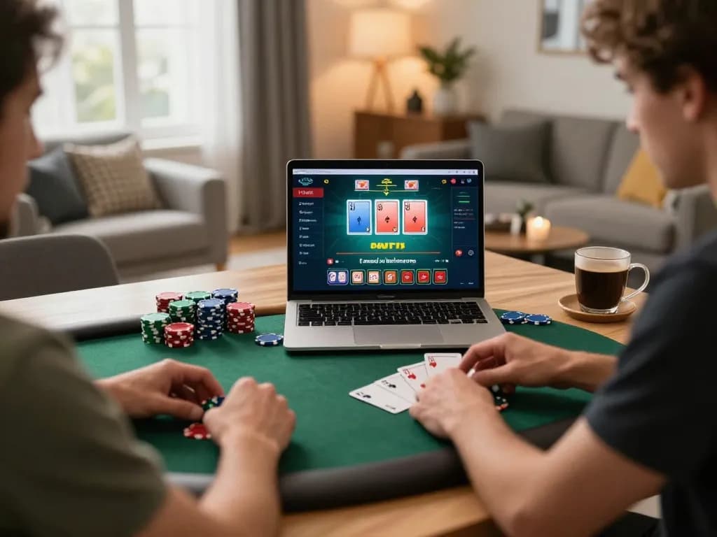 Player engaging in poker on 88clb, showcasing cards and betting action in a cozy home environment