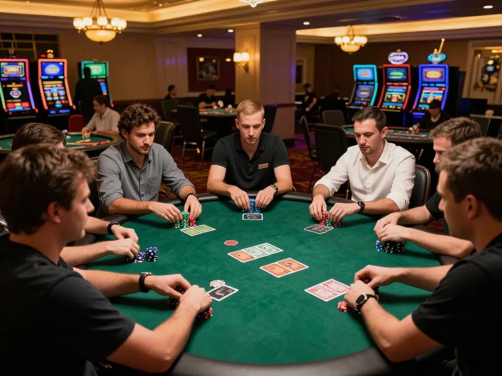 Players enjoying a thrilling game of poker at a luxurious casino, showcasing hytw3339's vibrant atmosphere.