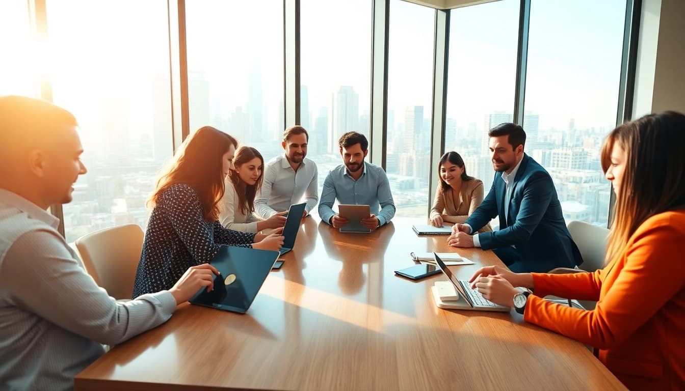 Maeden team collaborating in a vibrant business setting, showcasing innovation and engagement.