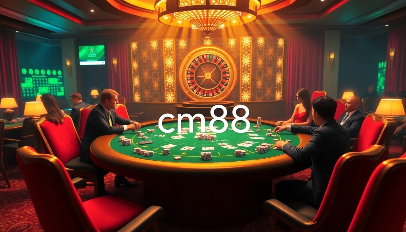 Engaging poker game at cm88 online casino with vibrant chips and cards on a luxury table.