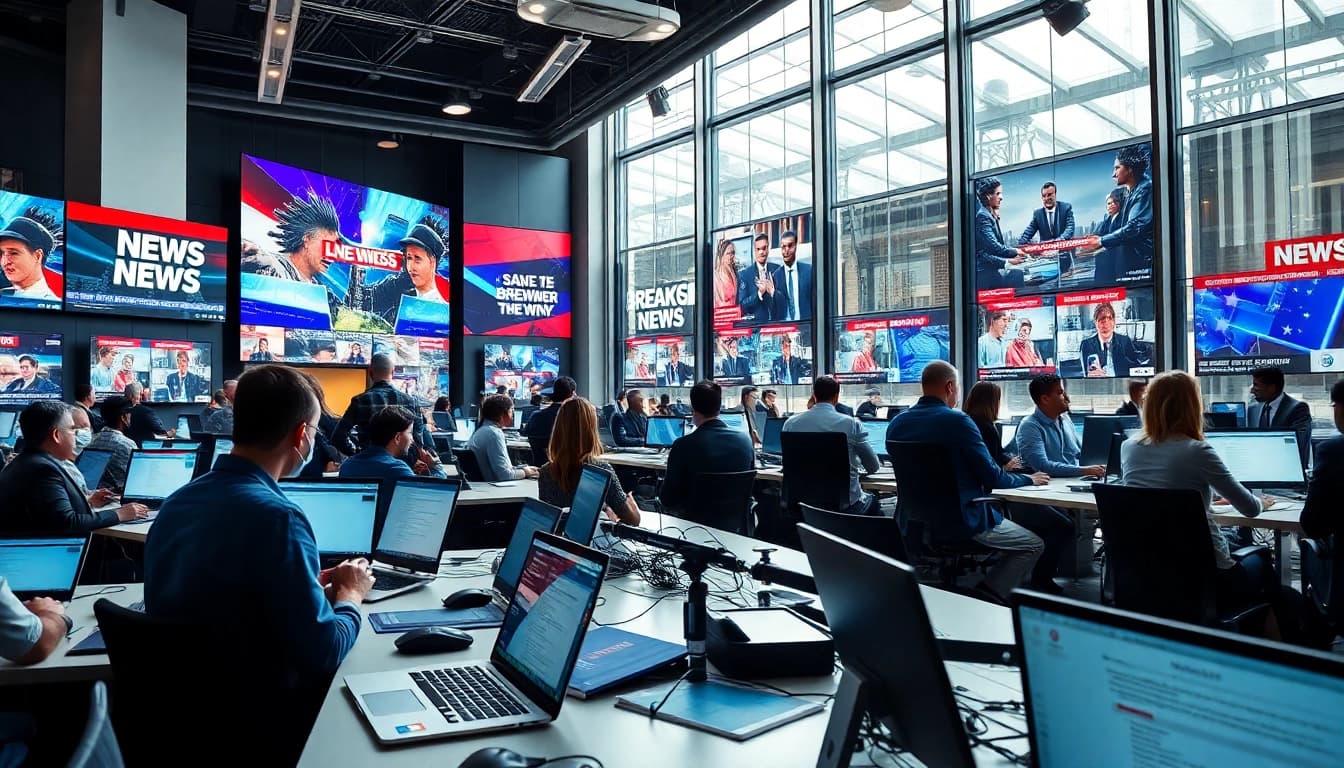 Conveying the essence of reporting at https://news-parade.com.ua with dynamic journalists engaged in news coverage.