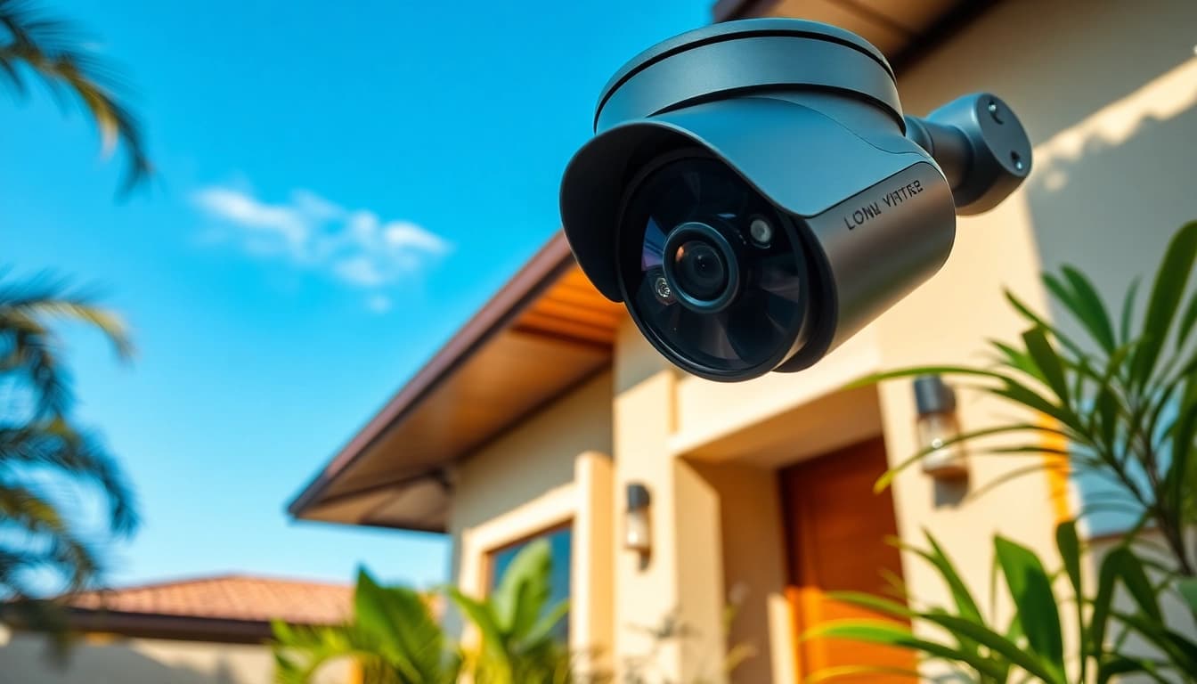 Cámaras de seguridad instaladas en una casa moderna en Guanacaste, Costa Rica, que brindan seguridad y tranquilidad.