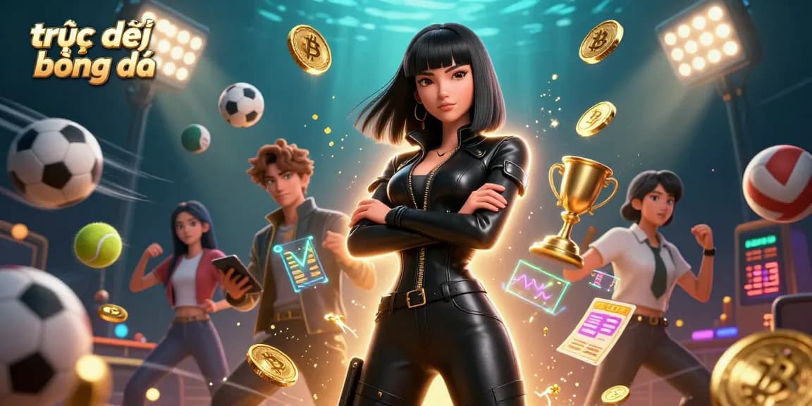 Watch trực tiếp bóng đá matches live in a vibrant 3D action-packed illustration.