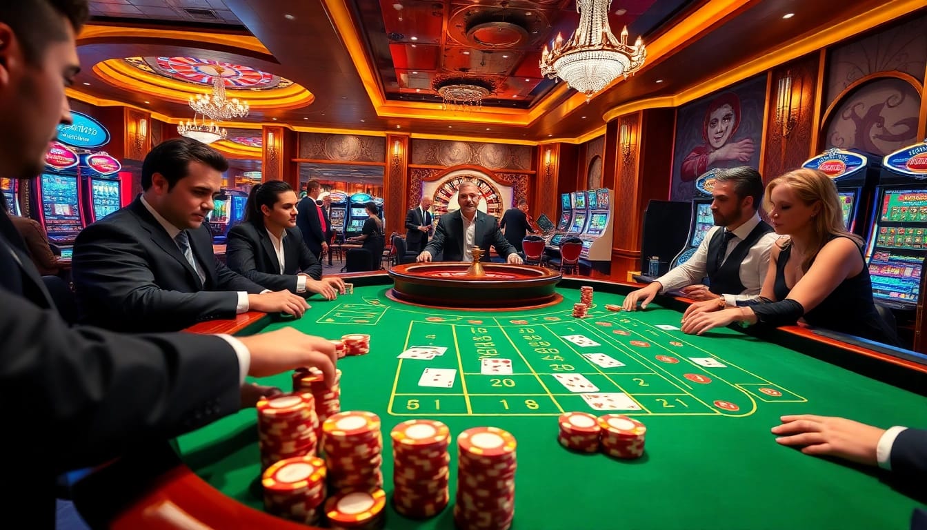 Baccarat action at casino mm88 with vibrant chips and players in a luxurious setting.