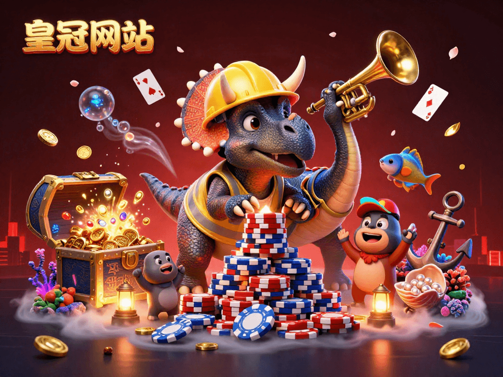 在皇冠网址中,三角龙兴奋地建造扑克筹码金字塔,庆祝游戏胜利。