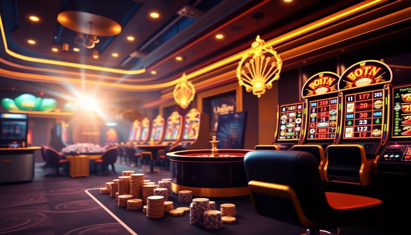 Experience the excitement of 68 Game Bài with vibrant slot machines and poker chip action.