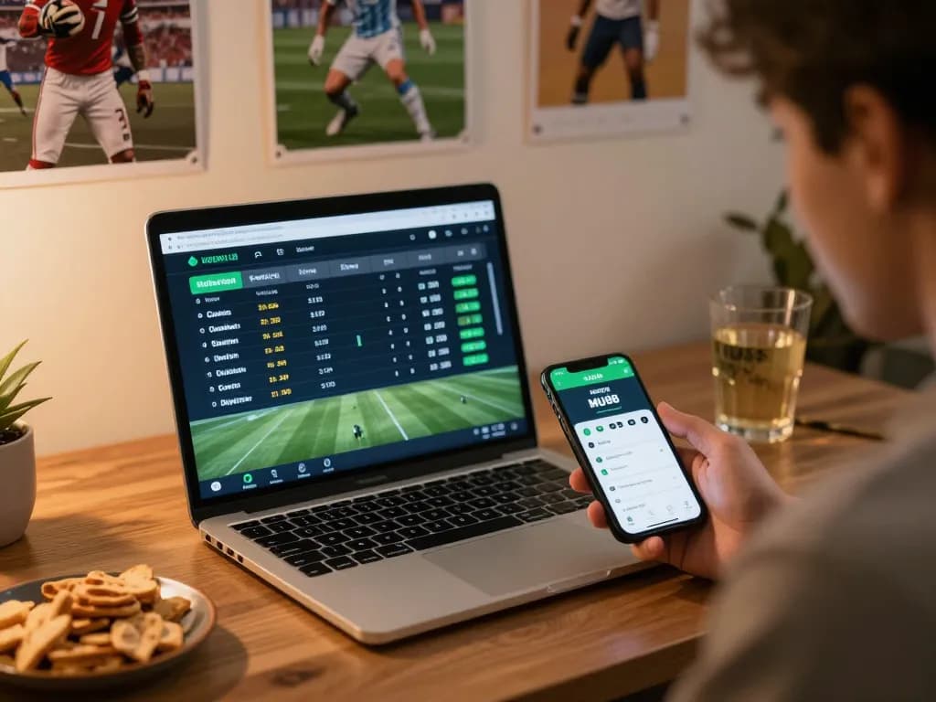 Experience sports betting with MU88 mobile app in a cozy home workspace.