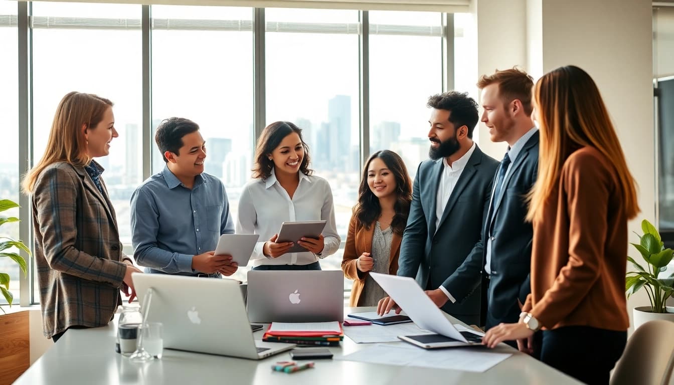 Engaging team in social media marketing edmonton brainstorming strategies in a modern workspace.