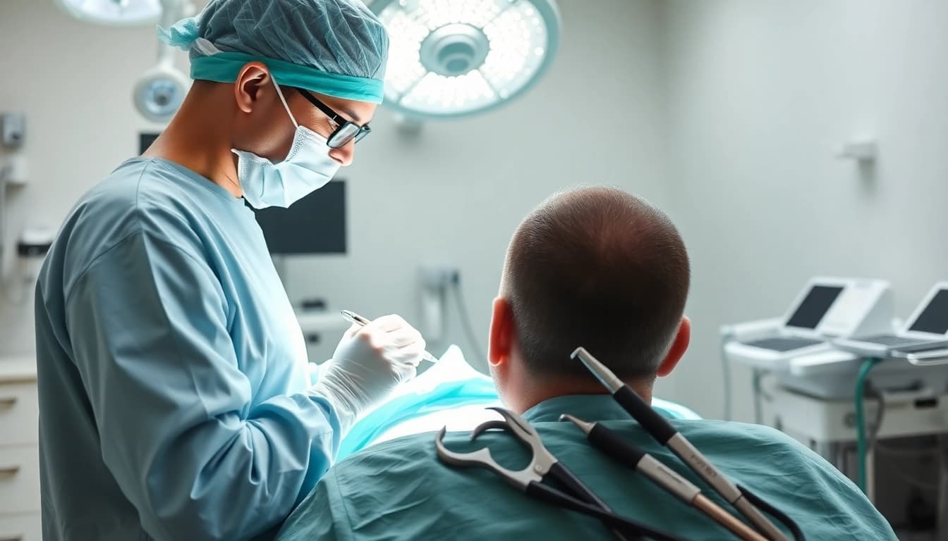 Skillful surgeon performing hair transplant turkey in a modern clinic environment