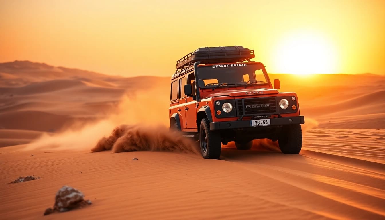 Experience the thrill of desert safari dubai with a 4x4 racing over golden dunes.