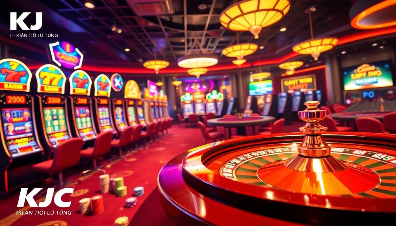 KJC AC 3 casino scene featuring slot machines and poker tables.