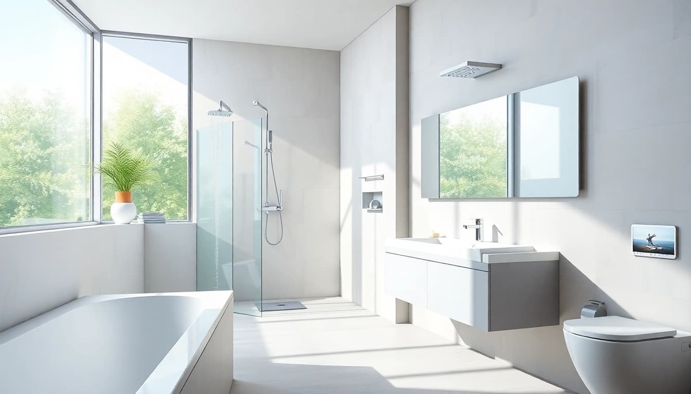 Produkte von Sonni sanitär in einem modernen Badezimmer-Setting, stilvoll angeordnet.
