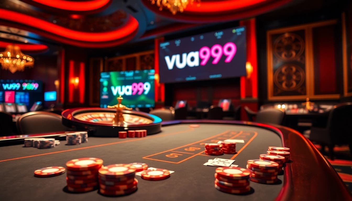 Active gamblers enjoying a vibrant poker game featuring vua99 betting options and luxurious casino décor.