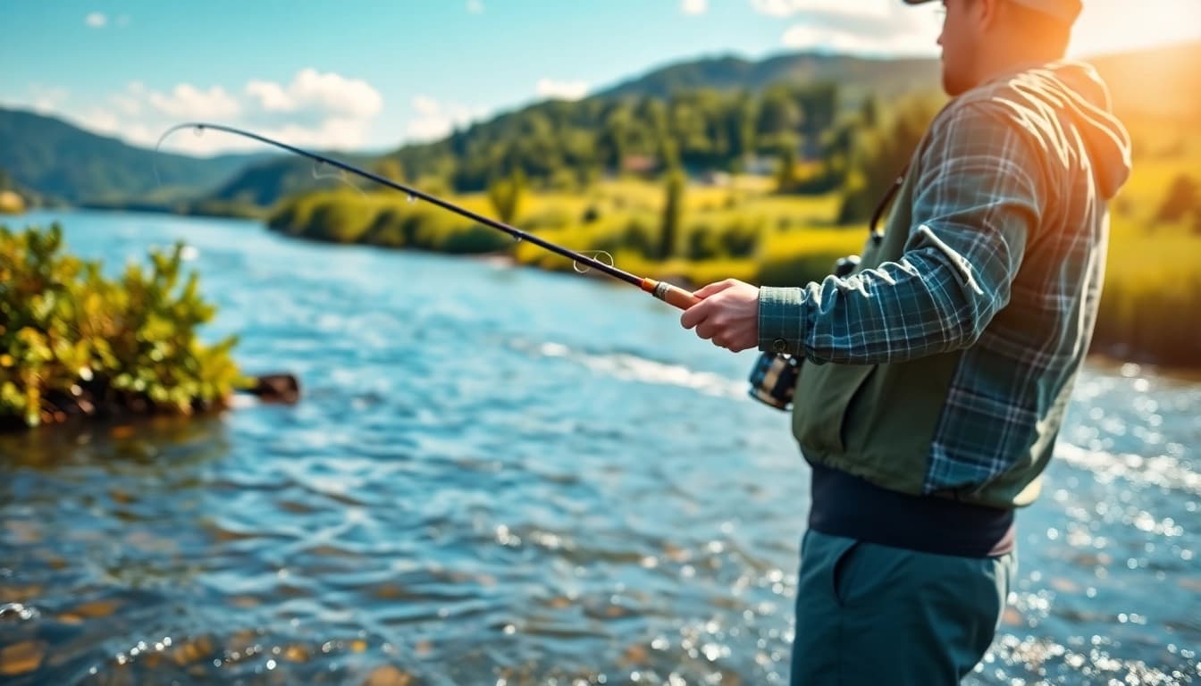 Casting a fly fishing line gracefully in a clear river, showcasing technique and nature.