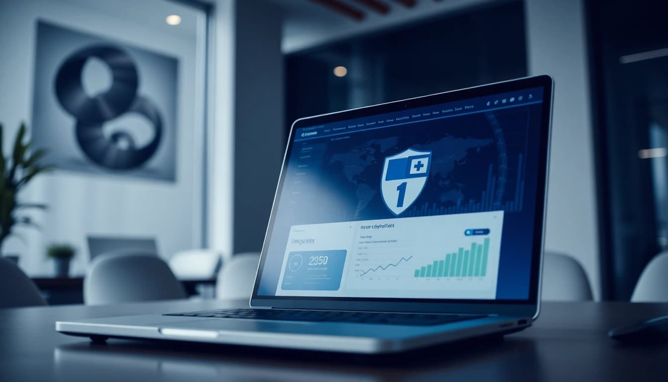 Enhance your cybersecurity with 火绒安全 software interface displayed in a modern office.