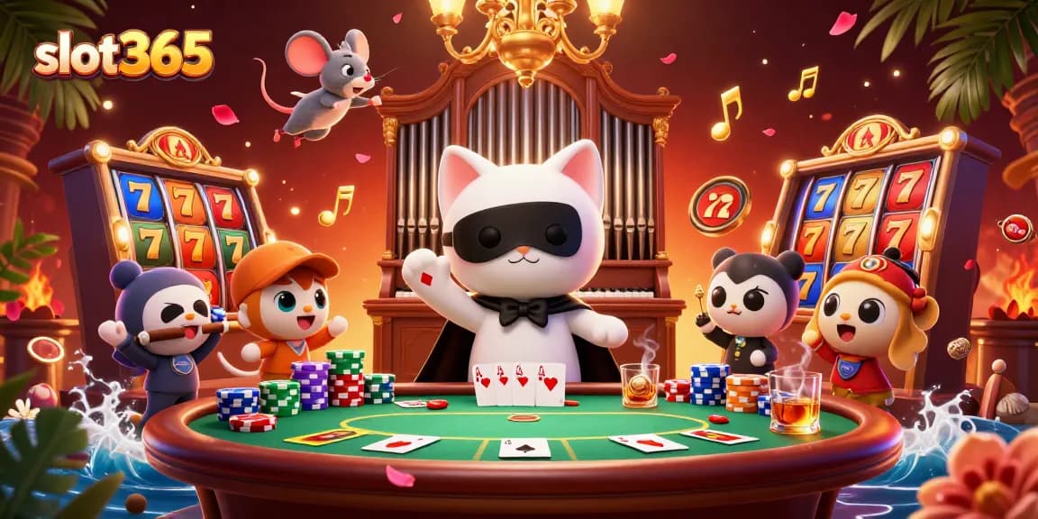 Experience the thrill of slot365 with vibrant 3D casino elements and engaging characters.