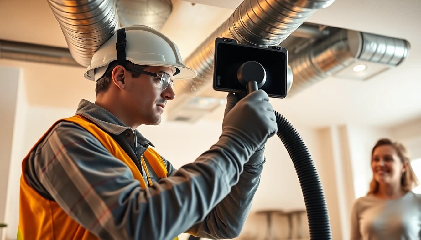 Air Duct Cleaning Service technician using advanced tools to improve air quality in a residential home.