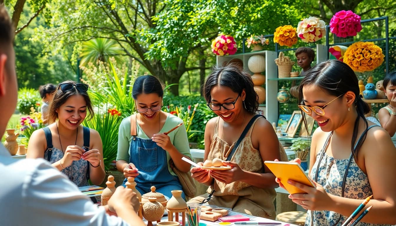 Engaging individuals in various niche hobbies in a sunny park setting.