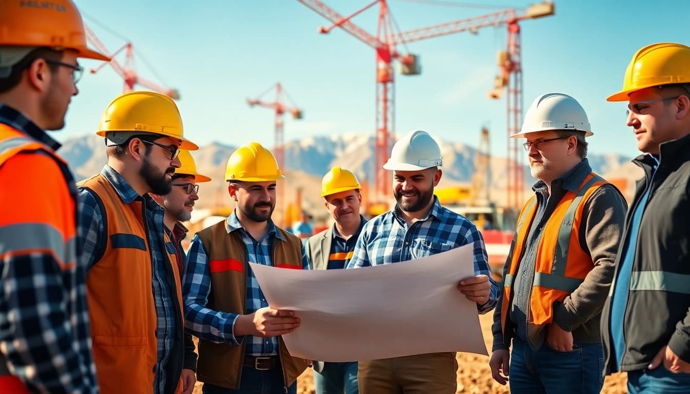 Engaged construction professionals from the construction association Colorado collaborating on-site.