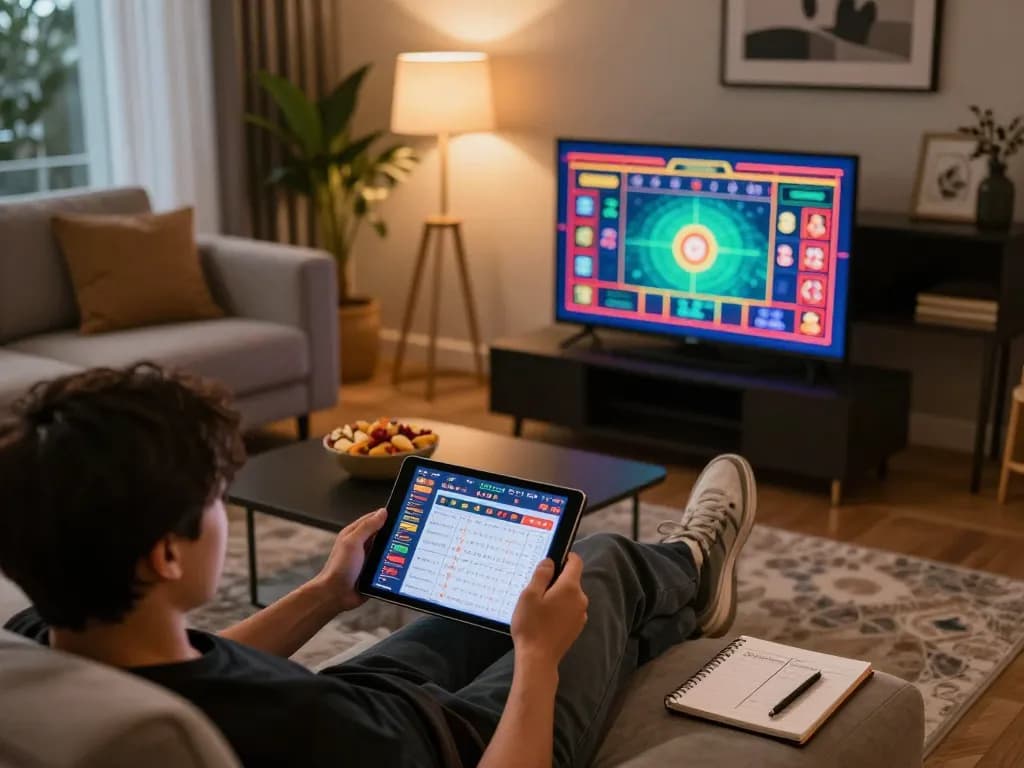 Engaging in strategic gameplay with win68 on a tablet, cozy home atmosphere