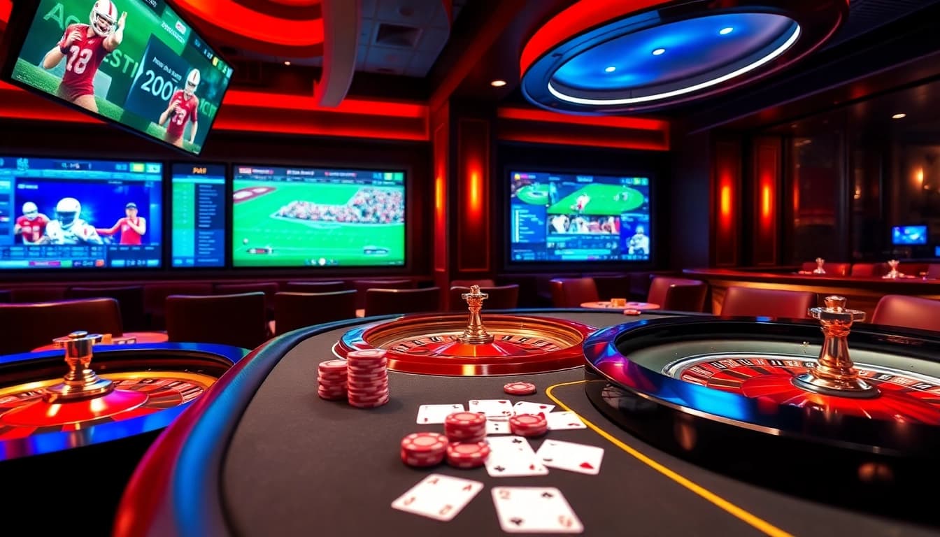 Exciting online gambling experience at oxbet.ae with vibrant casino tables and sports betting displays.