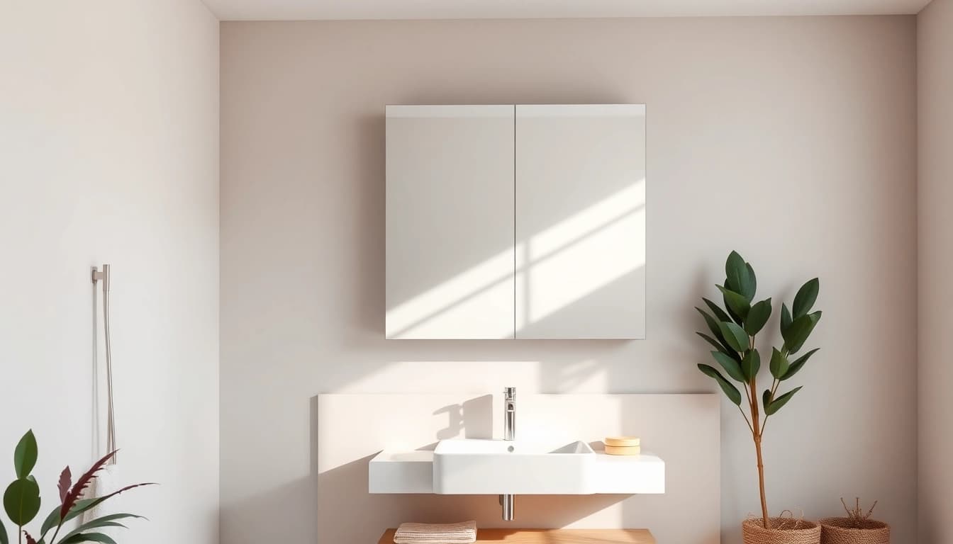 Elegantes sonni Spiegelschrank im modernen Badezimmer mit stilvollen Details präsentieren.