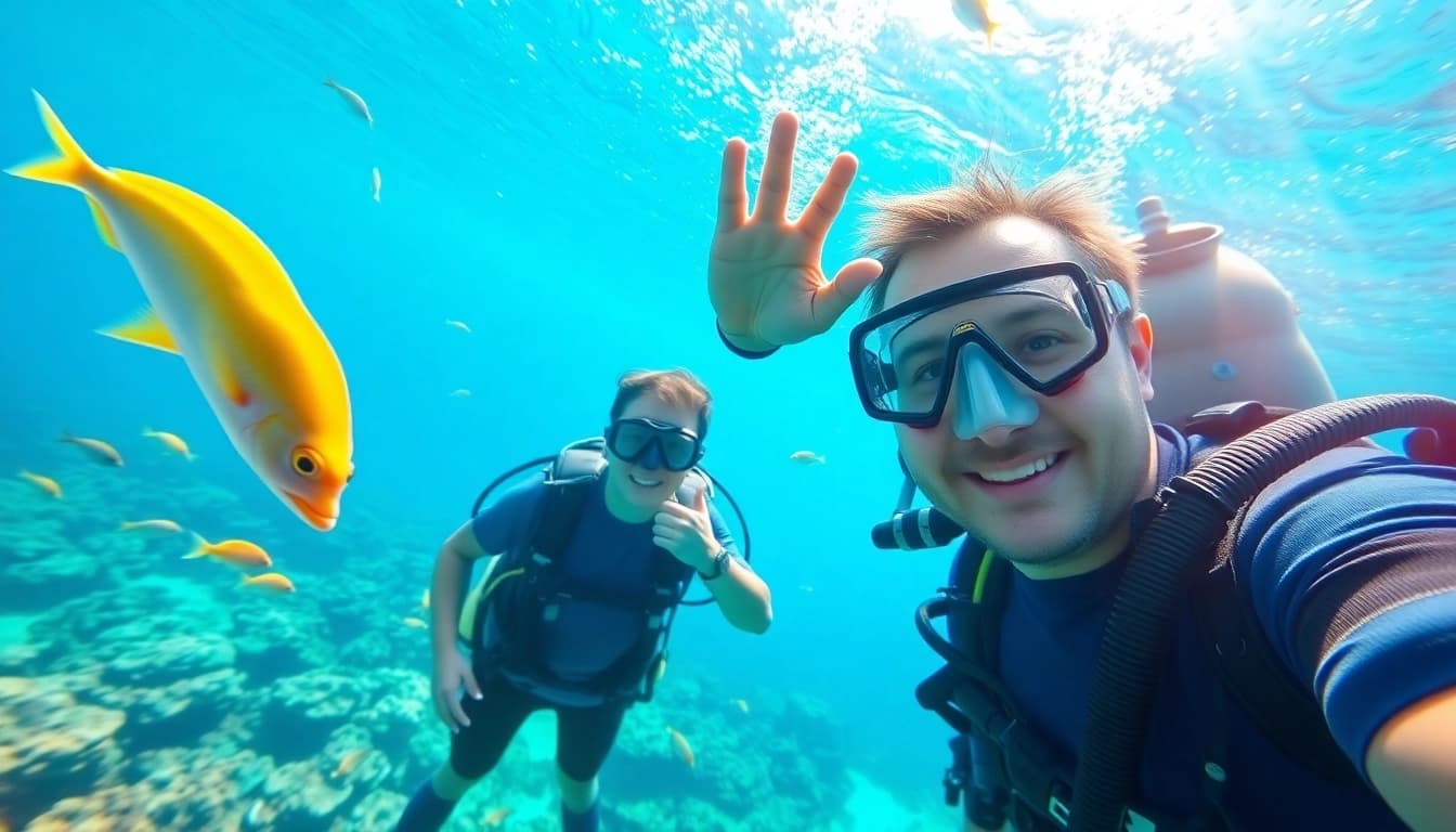 Tauchen Lernen mit einem professionellen Tauchlehrer in klarem Wasser und beeindruckenden Korallenriffen.