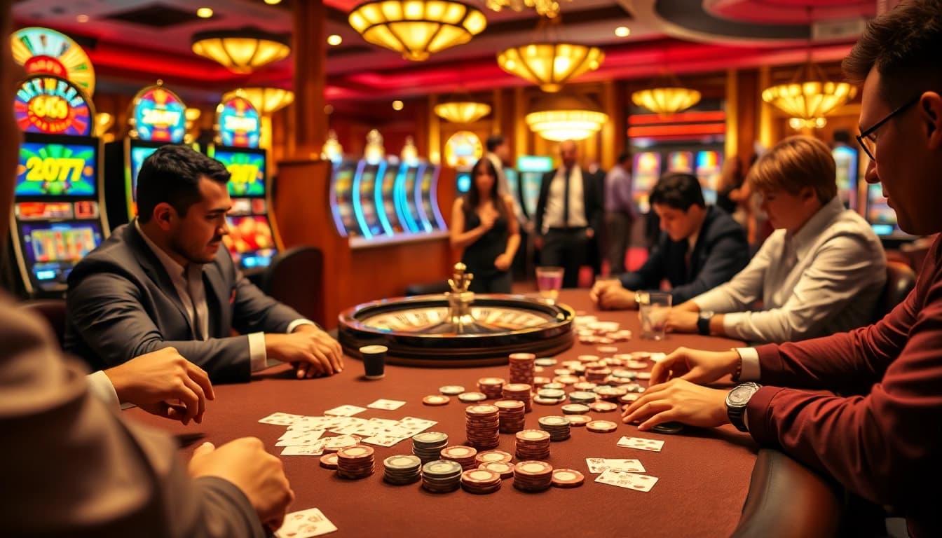 KJC players enjoying a thrilling poker game at a luxury casino table.