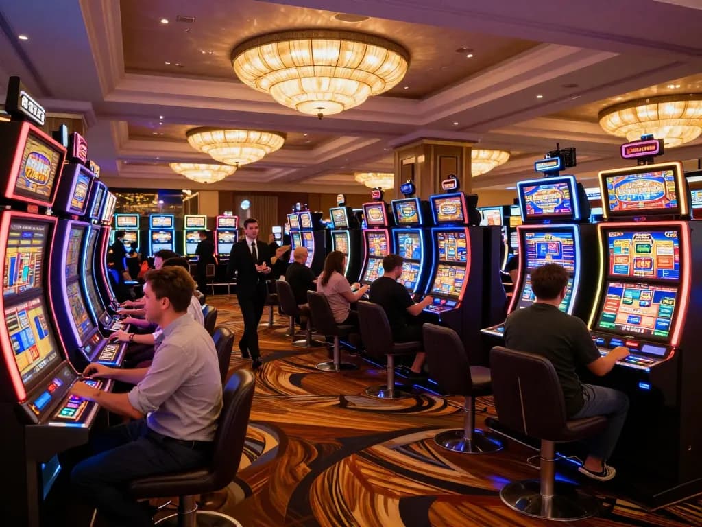 Players enjoying thrilling slot machines at Hi 88 casino, showcasing vibrant games and a lively atmosphere