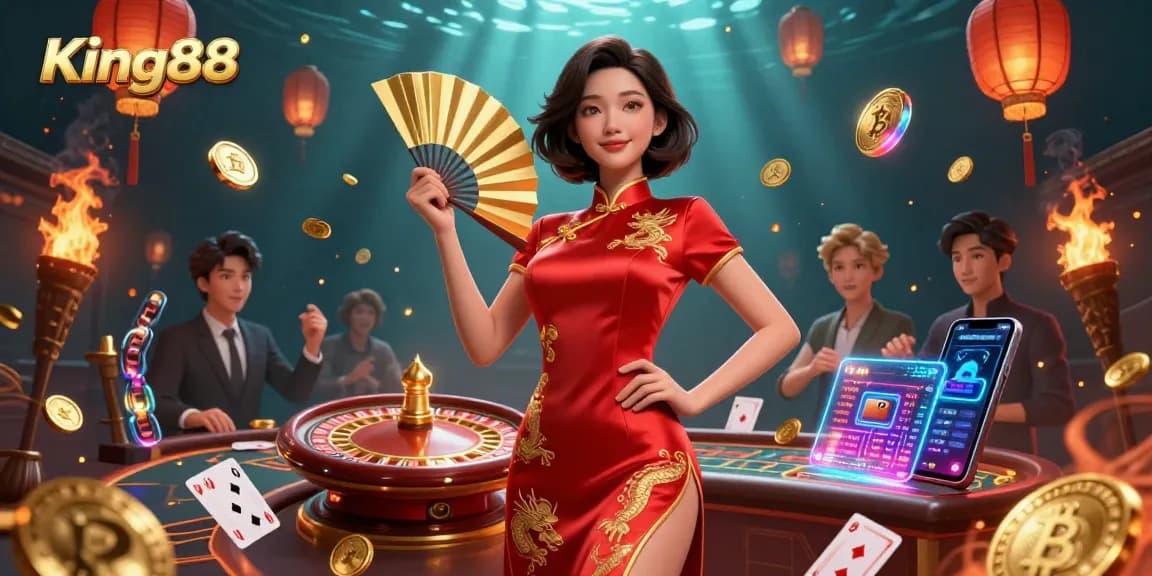 Experience thrilling gaming with King88's vibrant online casino action featuring live dealer roulette and Asian-inspired elements.