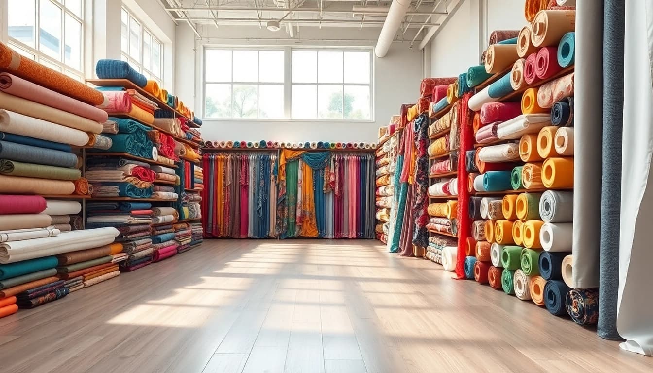 Katoen stof kopen in een kleurrijke showroom vol met prachtige stoffen.