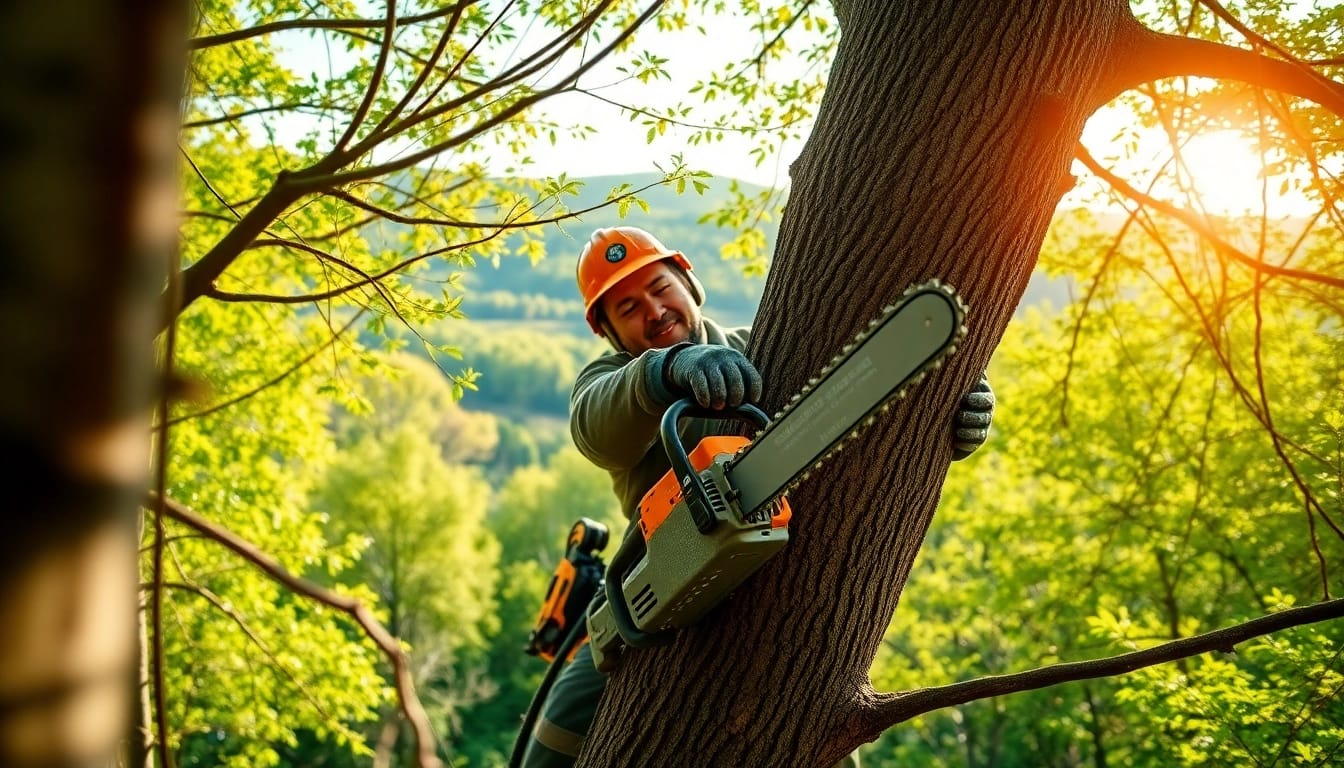 Black Mountain Tree Consultancy showcases a professional arborist skillfully caring for trees in a lush forest.