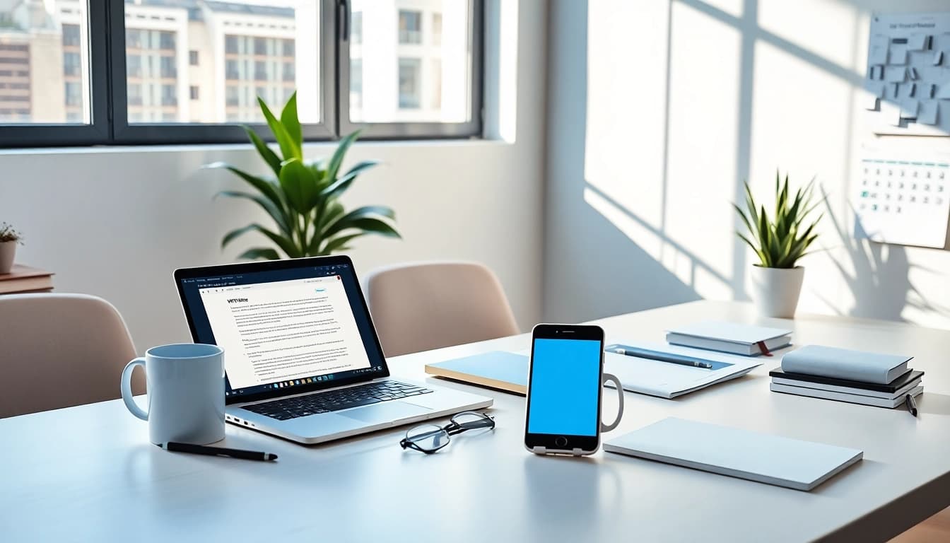 现代工作空间笔记本上展示的 WPS Office 应用程序,提高生产力。