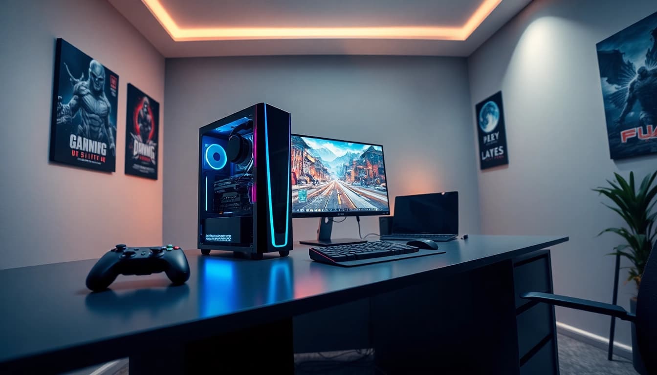 Verkaufsprozess eines High-End-Gaming-PCs; lebendige Tech-Arbeitsumgebung