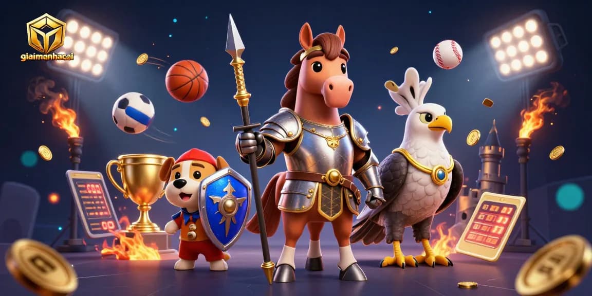 giaimanhacai reviews casino games and strategies with a dynamic 3D illustration of gambling elements