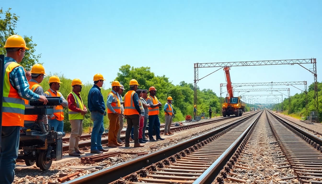 Railroad Contractors Near Me team working diligently on a railway project in a natural setting.