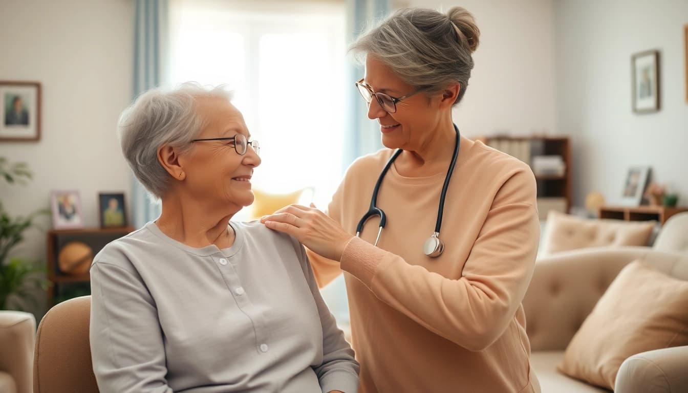 Engaging senior home care austin scene with a caregiver supporting an elderly individual.