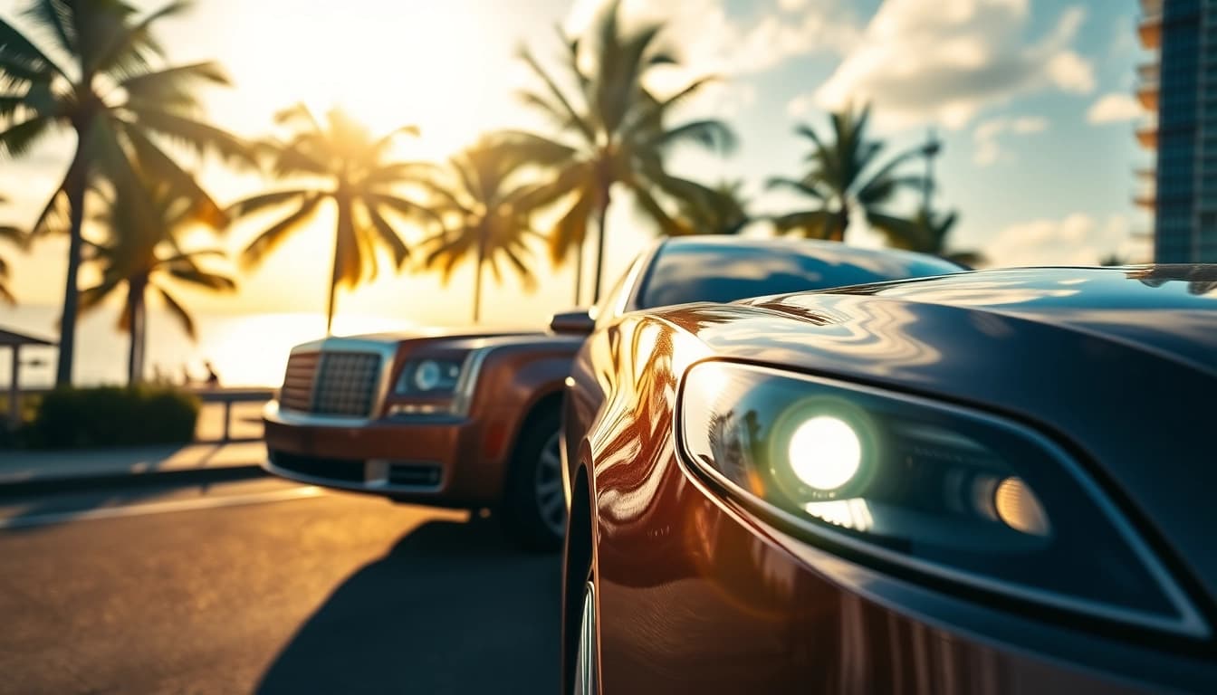 Experience luxury with VIP Miami limo service in a glamorous Miami setting.
