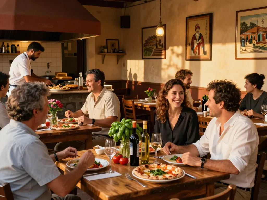 88Pulsa-inspired osteria scene showcasing authentic Tuscan cuisine and warm dining atmosphere.