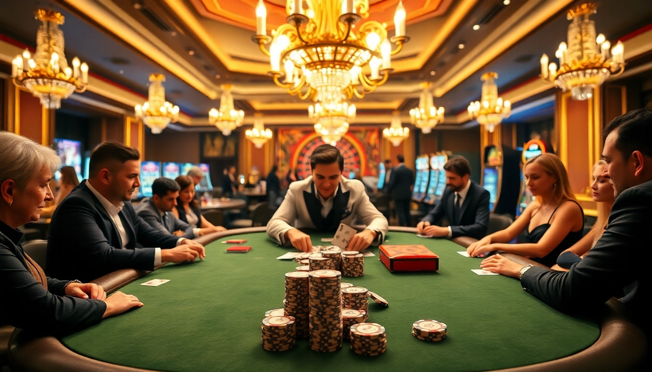 Tác giả RIKVIP inspires excitement at a luxury poker table in a vibrant casino.