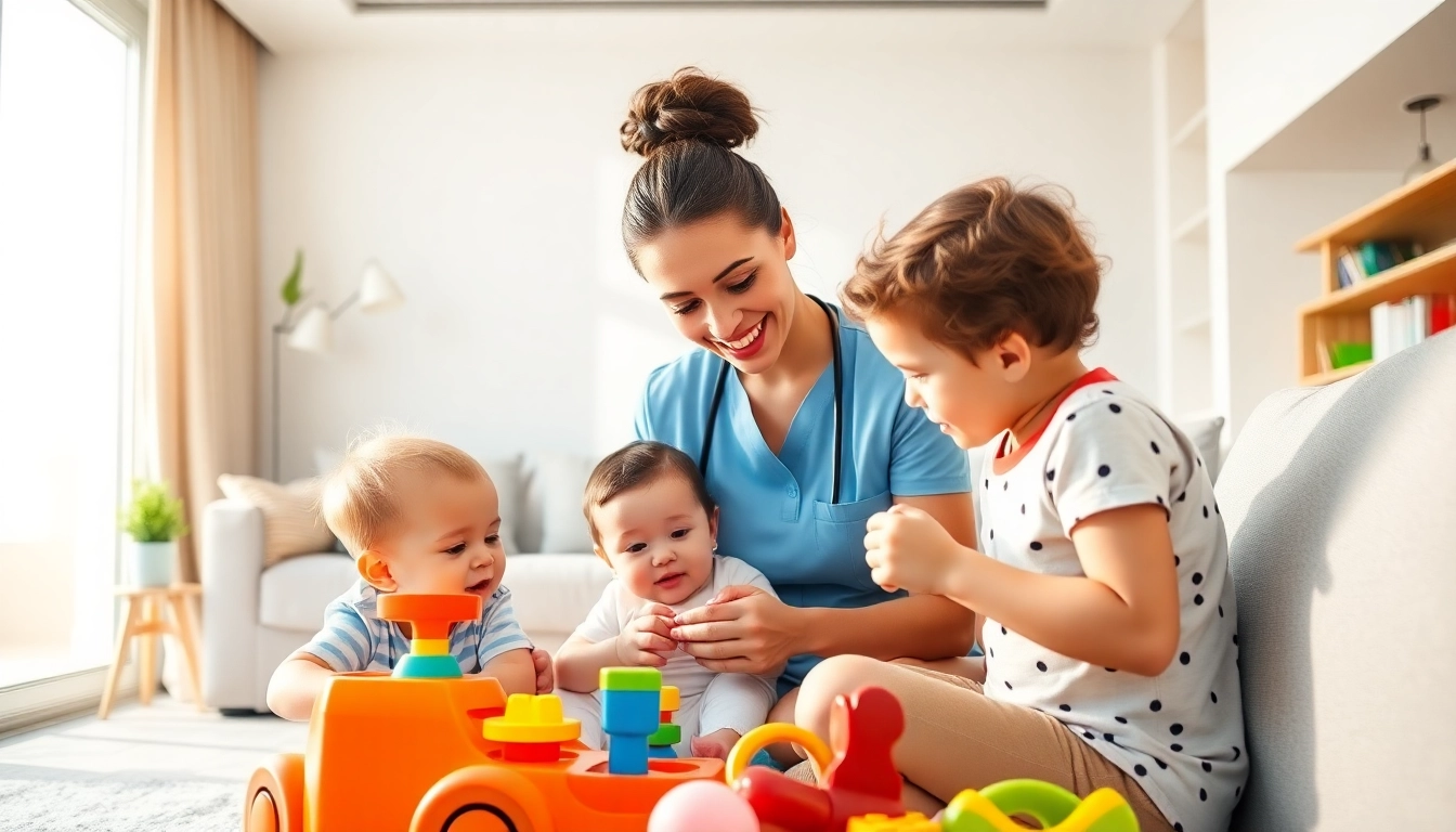 Hire a Nanny Dubai with a professional caregiver providing loving care in a bright apartment.