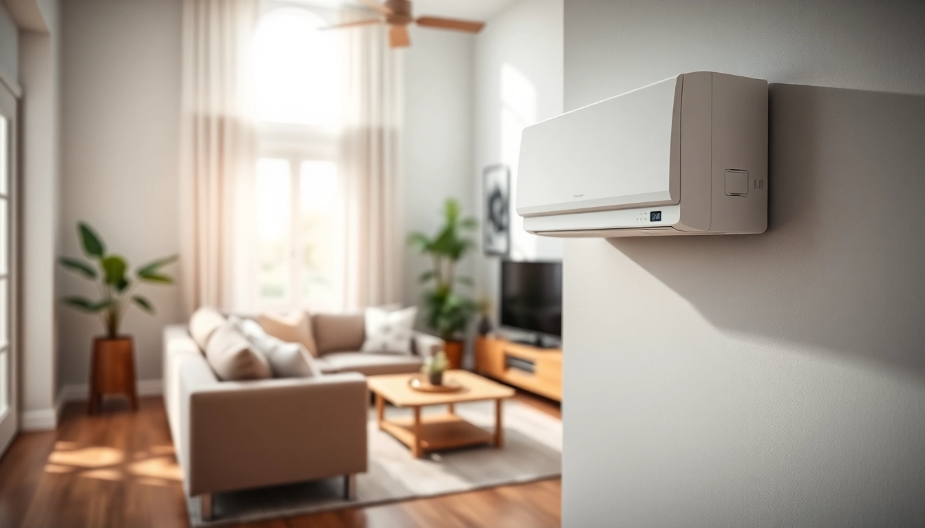 Showcasing a sleek mini split ac mounted in a modern living room.
