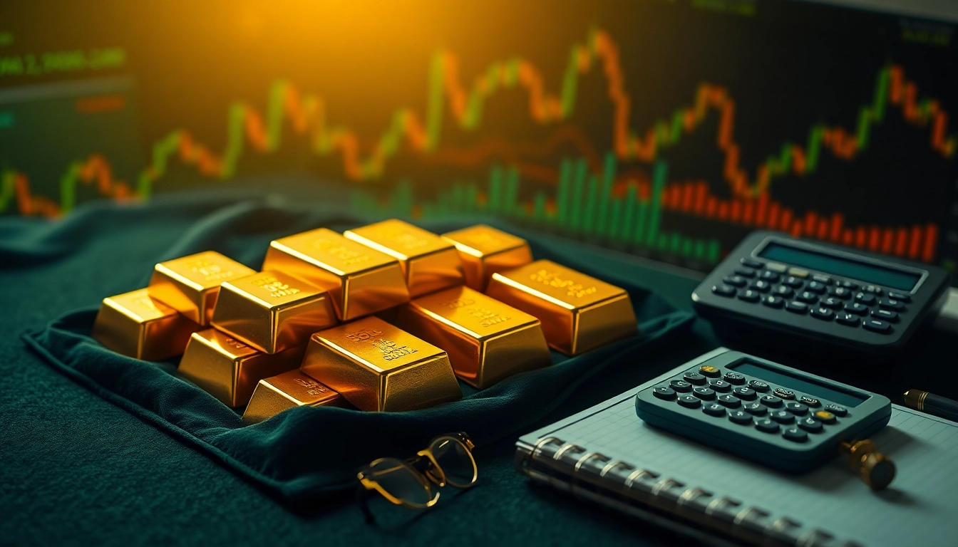Analyzing the projection of gold prices in india with detailed financial charts and luxurious gold bars.