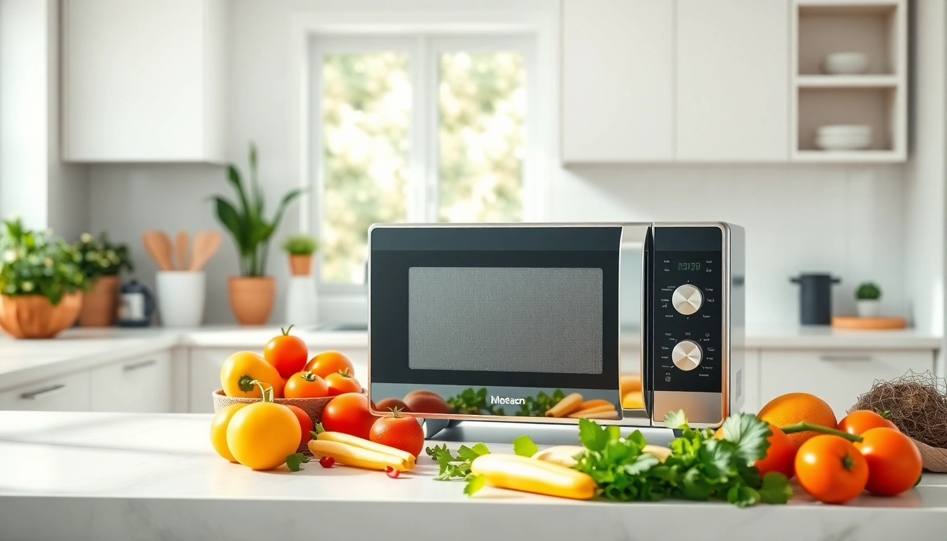 Showcase of innovative microwave oven sales in a modern kitchen setting.