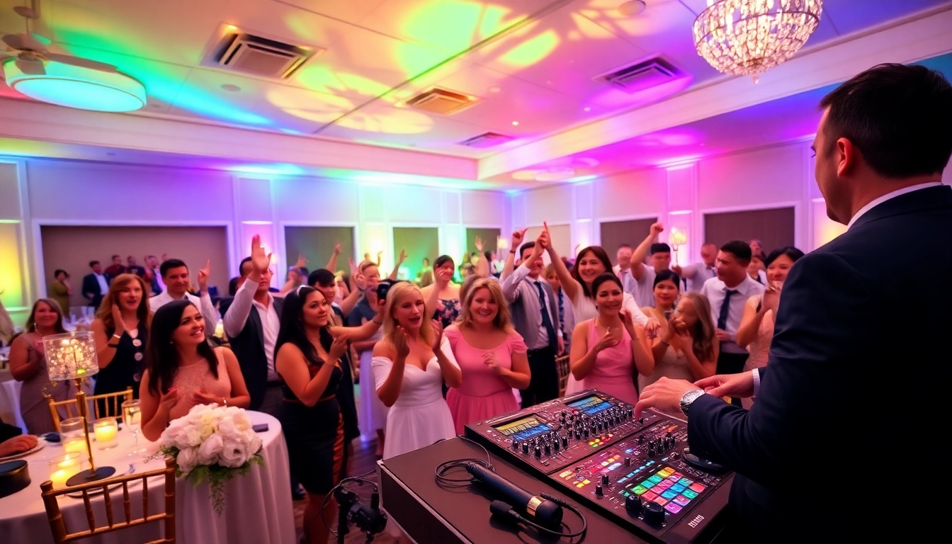 Dynamic DJ Sydney wedding scene with vibrant crowd and elegant decor.