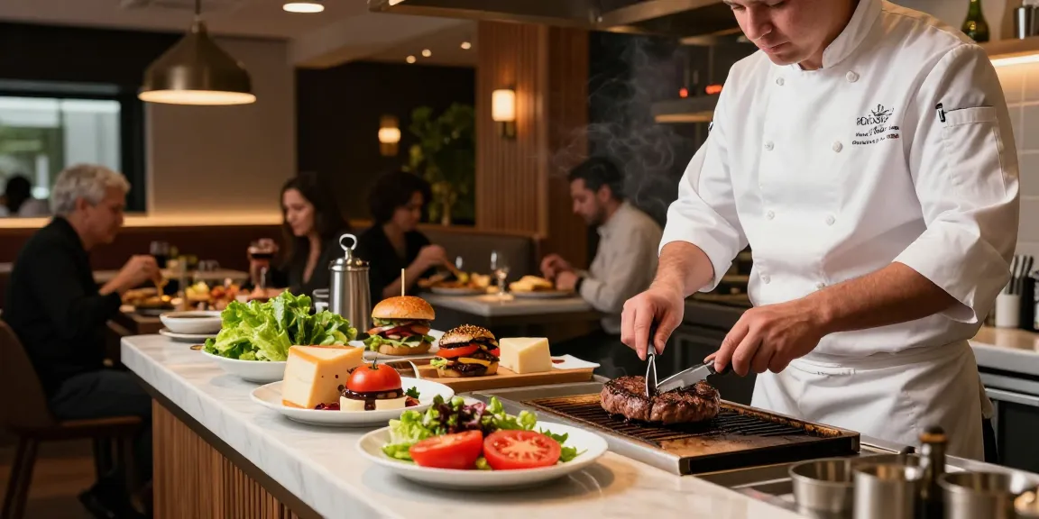 Delicious gourmet burger preparation at rokok88 restaurant in Jakarta.