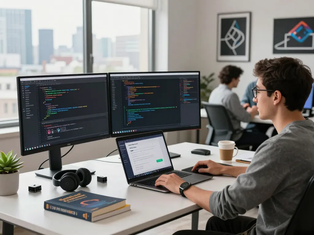 Molt bot showcased in a modern software development workspace with multiple screens and coding activities.