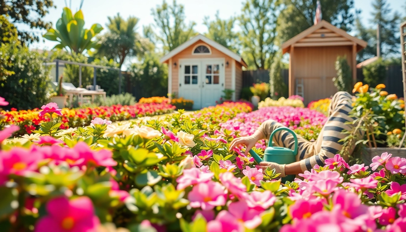 Tending to vibrant Gardening flowers in a sunny outdoor space.
